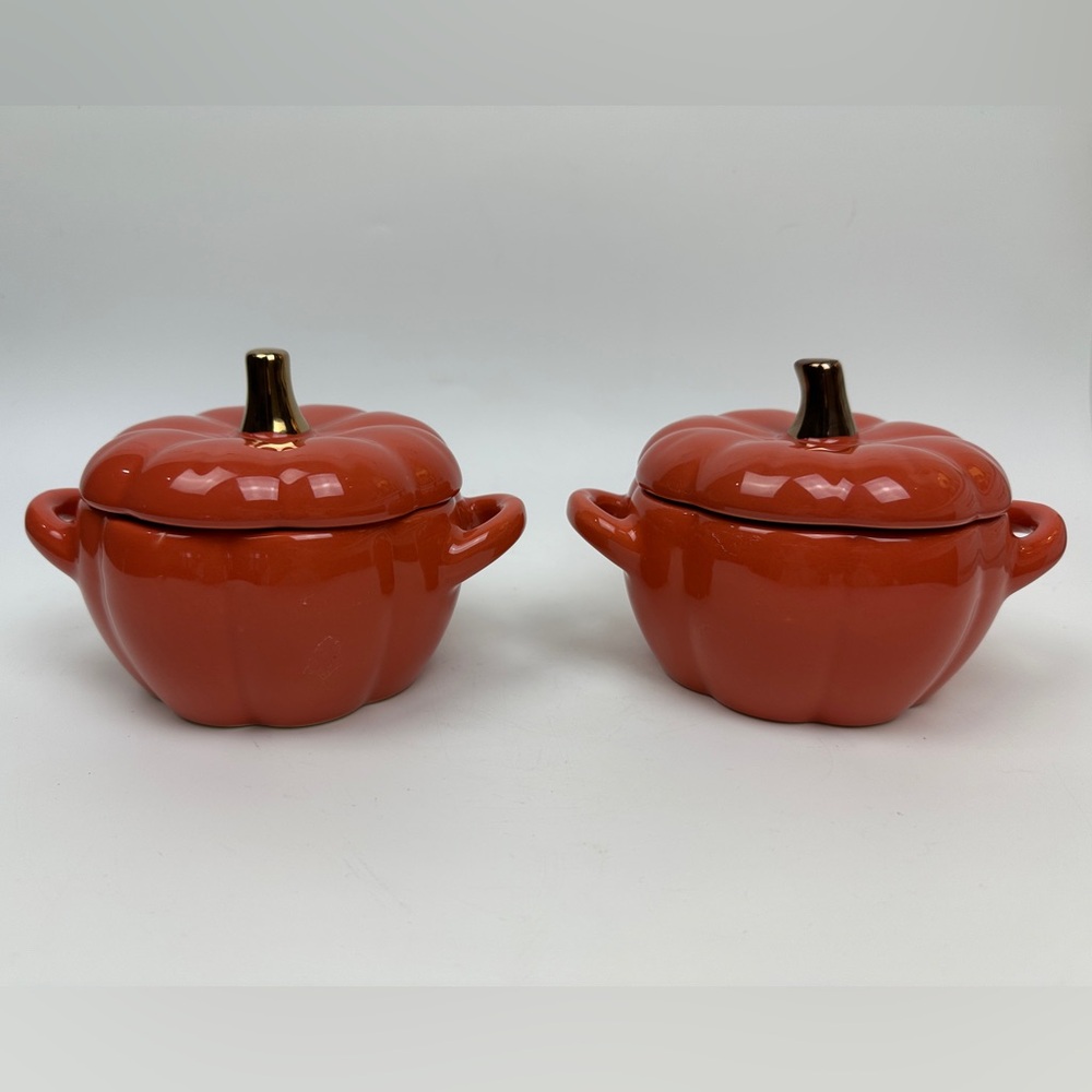 🎃 NEW Crofton Mini Pumpkin Casserole Dishes Set of 2 | 15 oz Ceramic 🍂